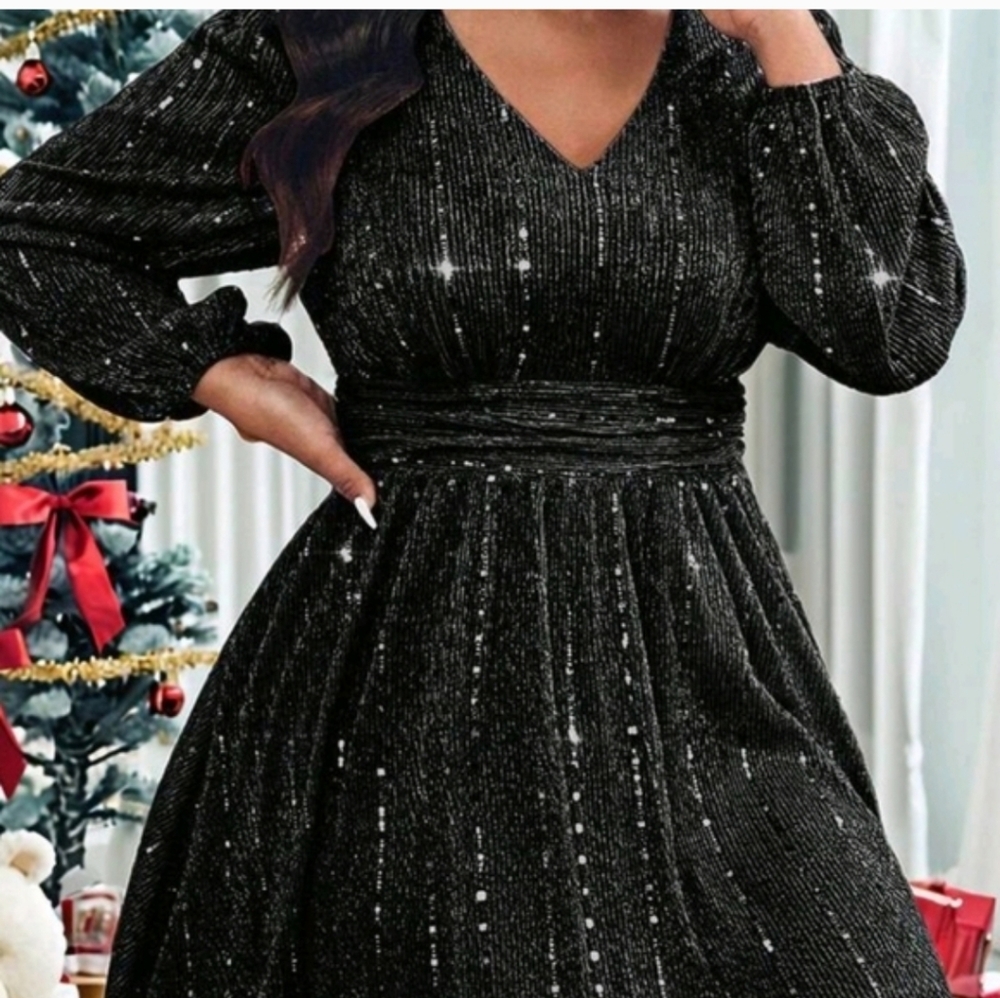 Elegant Black Sparkle Skater Dress Size 1X - Picture 4 of 4